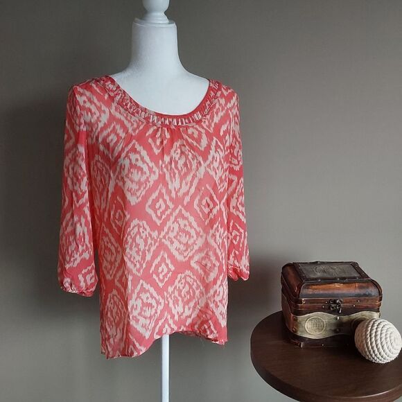 Studio Y Top Sz M Melon and Tan Sheer - Picture 1 of 10
